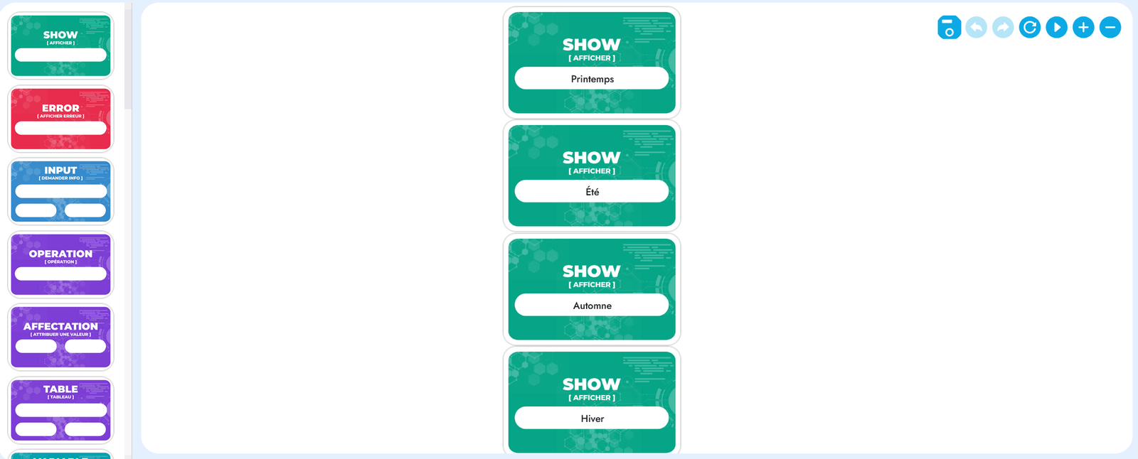 Création d’un programme qui affiche les quatre saisons à l’écran